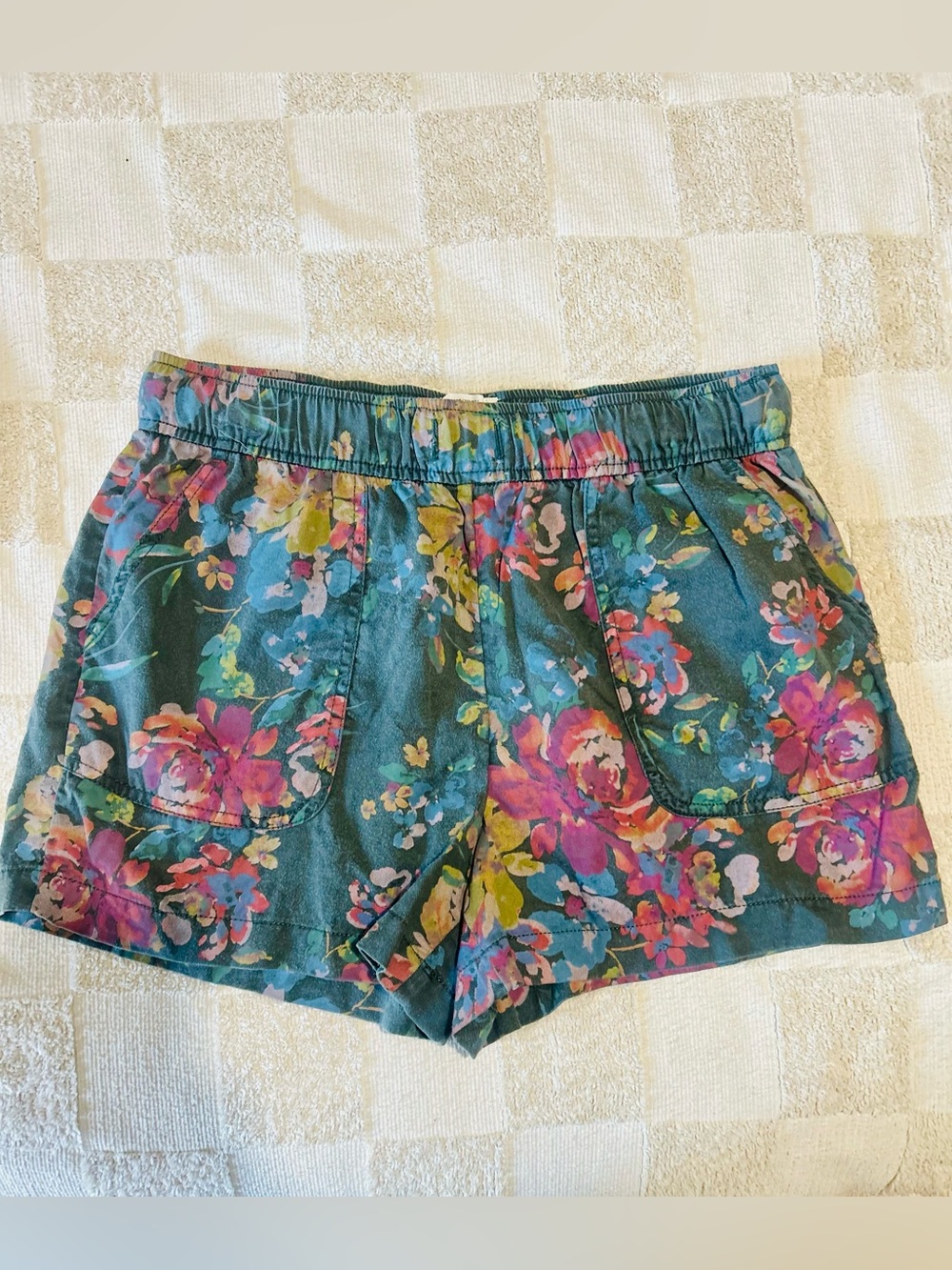Nicole Miller Floral High-Waist Shorts - Teal with Pink Accents